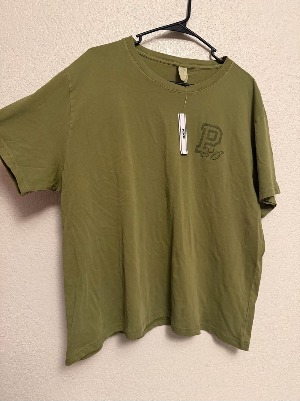 PINK Victoria's Secret Olive Green Campus Cotton Tee - Picture 2 of 4